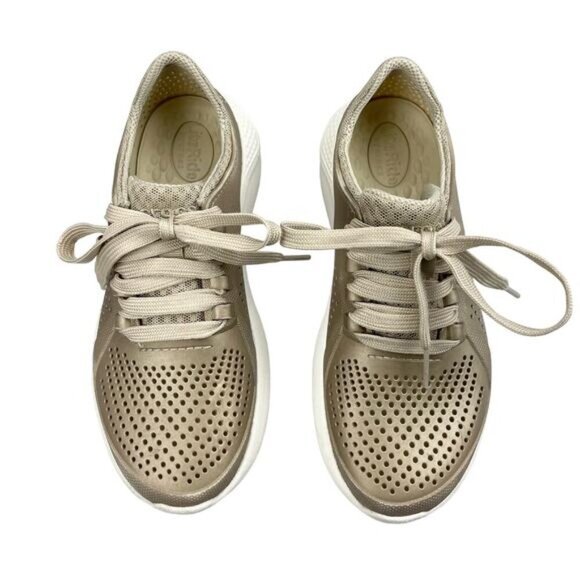 CROCS LiteRide Pacer Women's Metallic Champagne Gold Sneakers Sz 5 - Picture 2 of 11